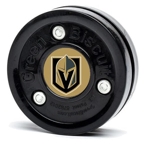 Green Biscuit NHL teknikpuck med Las Vegas Golden Knights logotyp, designad för off-ice träning.