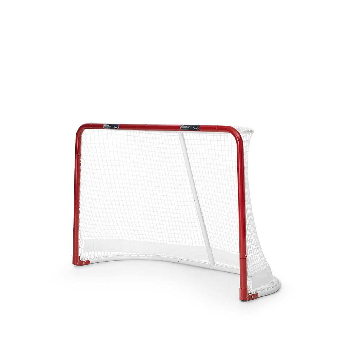 Extreme Hockey Goal Pro Steel with robust red frame and white netting, designed to withstand high-speed shots and offers easy storage.