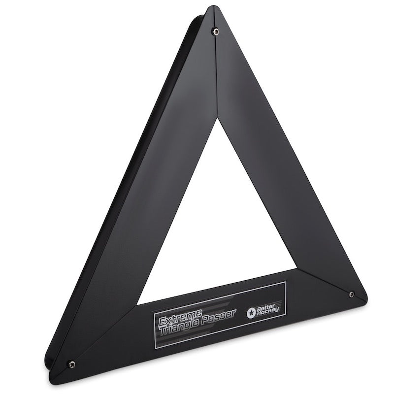 Extreme Hockey Triangle Passer with a solid steel frame and three 55 cm passing slots, designed for versatile training by hockeypassare.