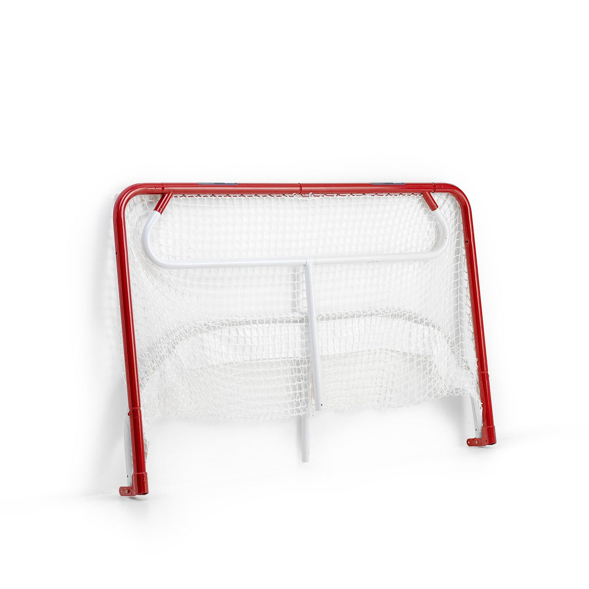 Extreme Hockey Goal Pro Steel, robust hockeymål med röd ram och vit nät. Perfekt för träningspass och foldbart för enkel förvaring.
