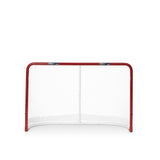 Extreme hockeymål i röd färg med robust skyddsnät, perfekta mått för regulation och klarar av snabba skott.