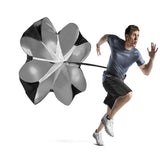 Athlete sprinting with an Extreme Hockey speed chute, training for enhanced speed and agility on the ice.